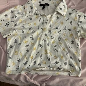 Forever 21 White Top with Black and Yellow Design